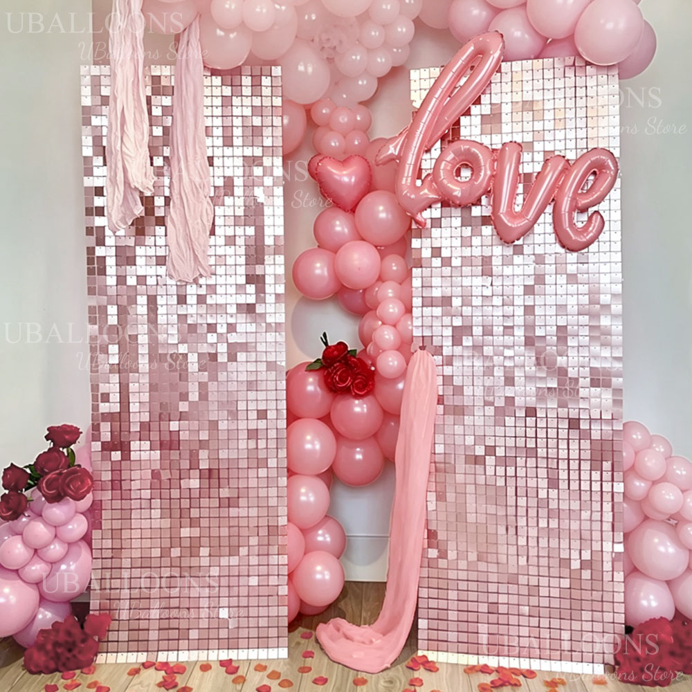 Sequin Fabric Panel - 6-24개 매트 로즈 핑크 쉬머 배경