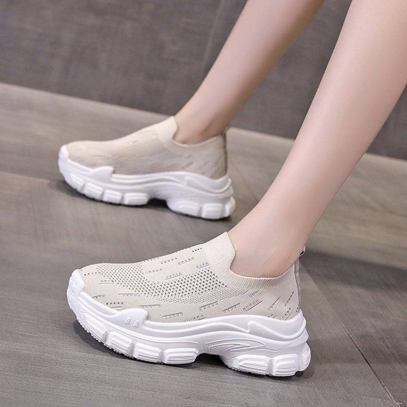 Crystal Mesh Fabric - 여성 플랫폼 두꺼운 밑창 스포츠 캐주얼