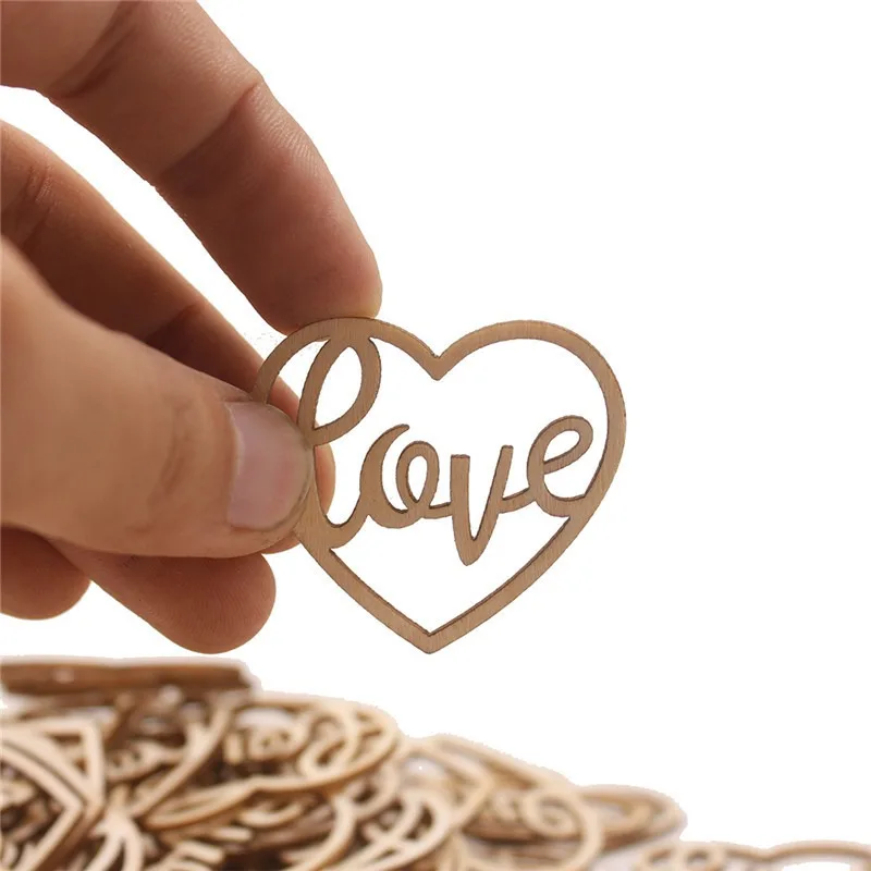 Craft Embellishment - 50pcs 하트 나무 장식품 하트 조각