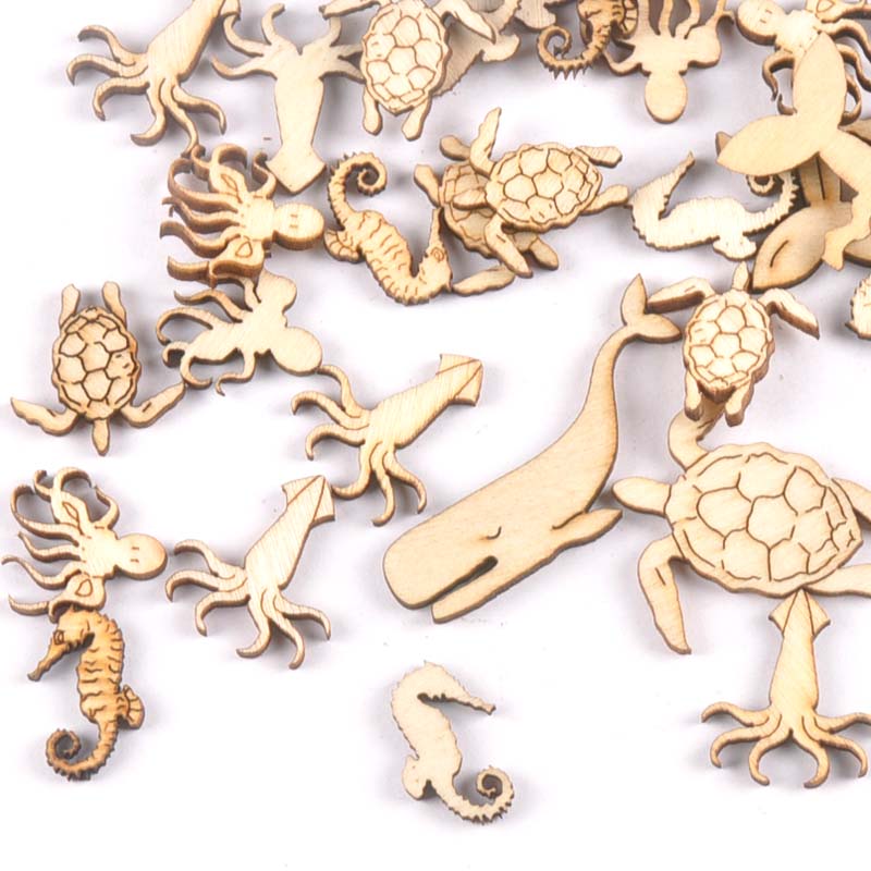 Craft Embellishment - 20Pcs 25-40mm 바다 거북/말/고래 나무 DIY