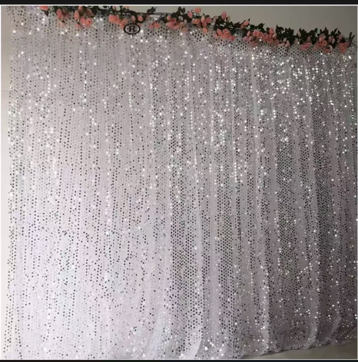 Sequin Fabric Panel - 6.5X5피트 실버 쉬머 스팽글 원단 포토