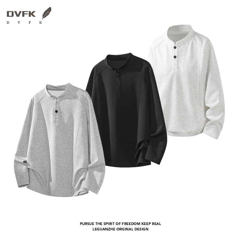 Embellish Knit - 남성 래글런 슬리브 헨리 긴팔 셔츠