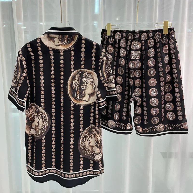 Embellish Knit - 로얄 럭셔리 남성 셔츠 세트 빈티지