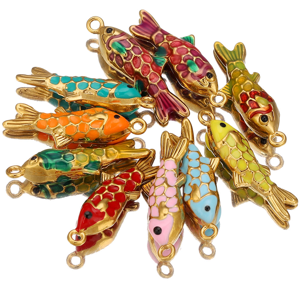 2개 스테인리스 스틸 컬러풀 에나멜 금붕어 참 펜던트  - Embellishment Crafts 리뷰 및 가격