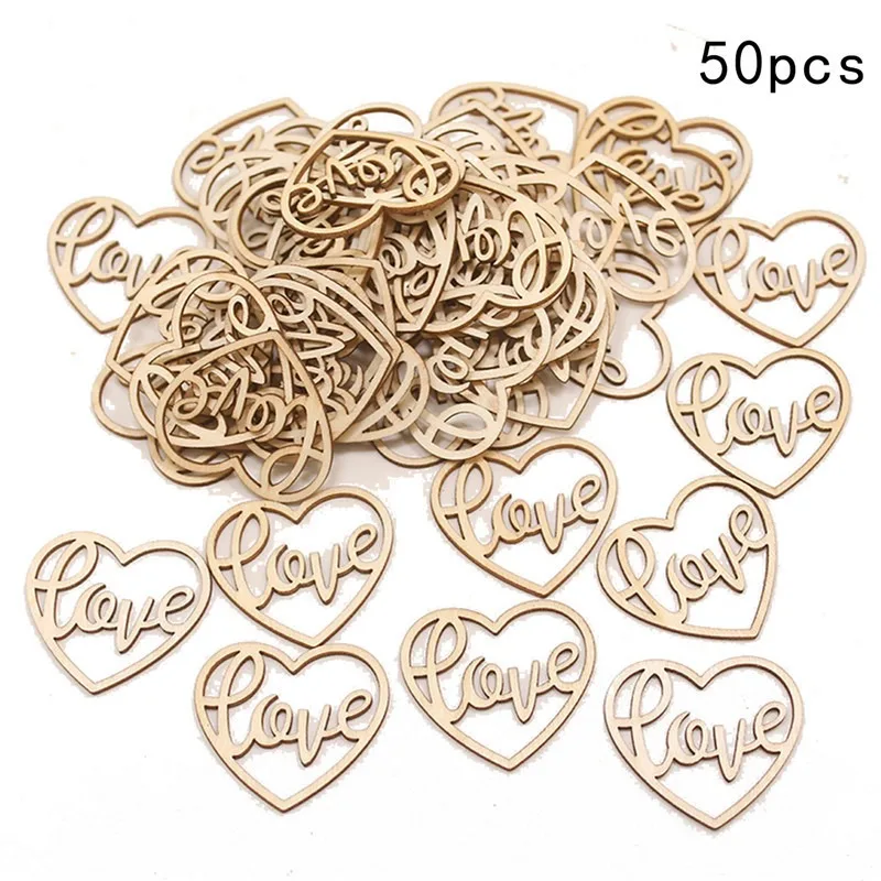 50pcs 하트 나무 장식품 하트 조각 장식 사랑 모양 - Craft Embellishment 리뷰 및 가격