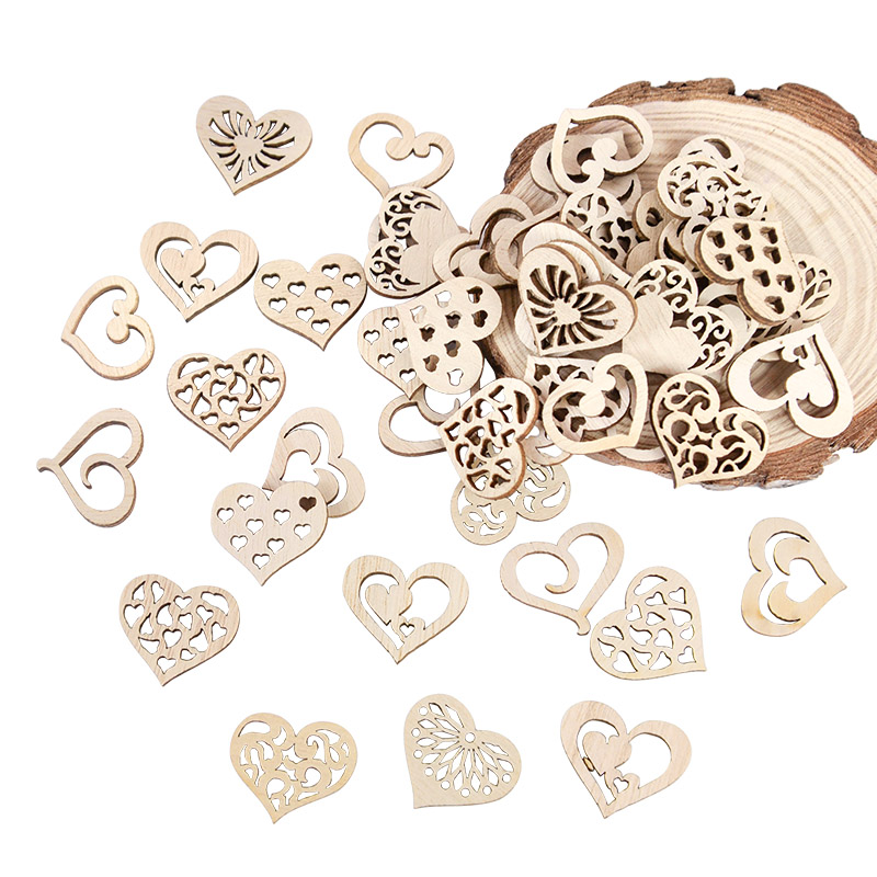 50/100pcs 빈 심장 패턴 작은 자연 나무 조각  - Embellishments For Scrapbooking 리뷰 및 가격