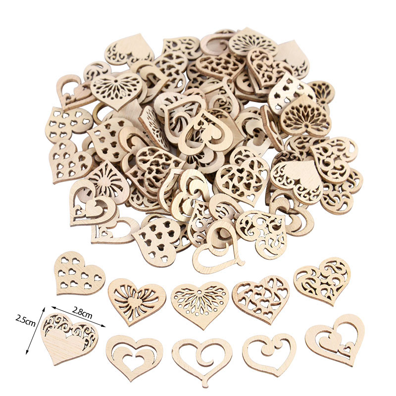 50/100pcs 빈 심장 패턴 작은 자연 나무 조각  - Embellishments For Scrapbooking 리뷰 및 가격