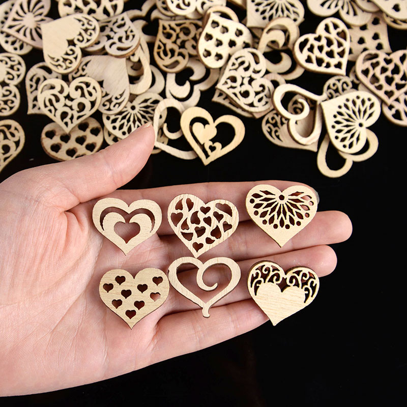 50/100pcs 빈 심장 패턴 작은 자연 나무 조각  - Embellishments For Scrapbooking 리뷰 및 가격