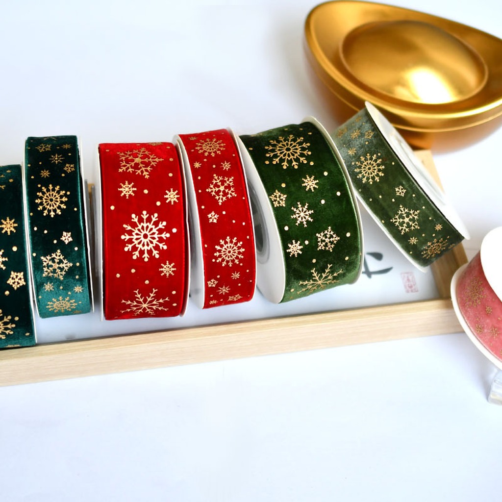 5 야드/롤 2.5cm 크리스마스 골드 호일 엘크 눈송 - Velvet Ribbon Roll 리뷰 및 가격
