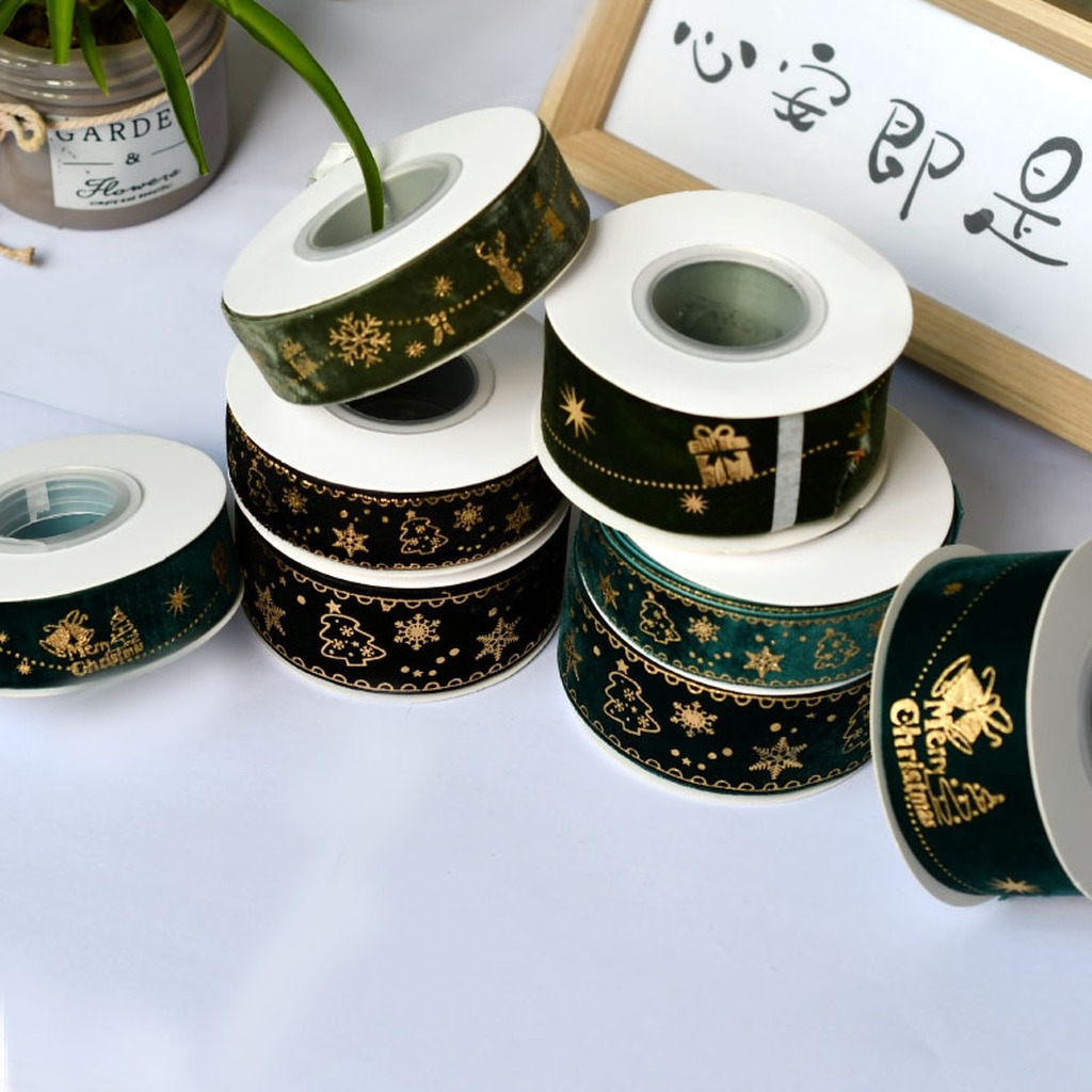 5 야드/롤 2.5cm 크리스마스 골드 호일 엘크 눈송 - Velvet Ribbon Roll 리뷰 및 가격