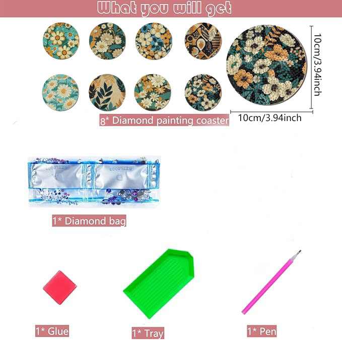 8 조각 DIY 다이아몬드 페인팅 아트 세트 꽃 패턴  - Embellishment Crafts 리뷰 및 가격